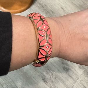 Gold and Coral Enamel Bracelet Costume Jewelry